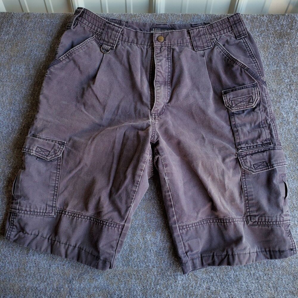 5.11 Tactical Men’s 34 Black Cargo Utility Shorts Canvas Work Multi Pocket Faded